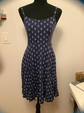 Old Navy Navy Printed Midi Dress with Spaghetti Straps